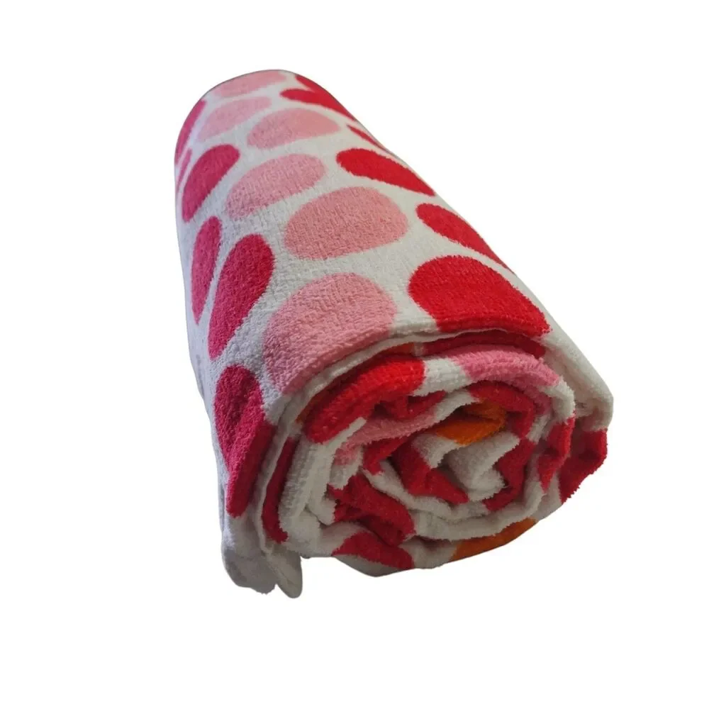 2011 Target Polka-Dot Bath Beach Towel 100% Cotton Colorful Red Pink Retro 28x55